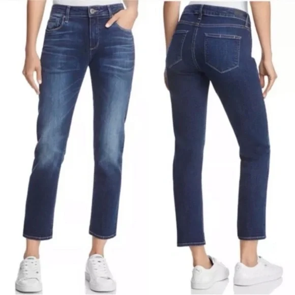 Paige Brigitte Crop Jeans Designer Straight Leg Boyfriend Jeans Dark Wash 30
